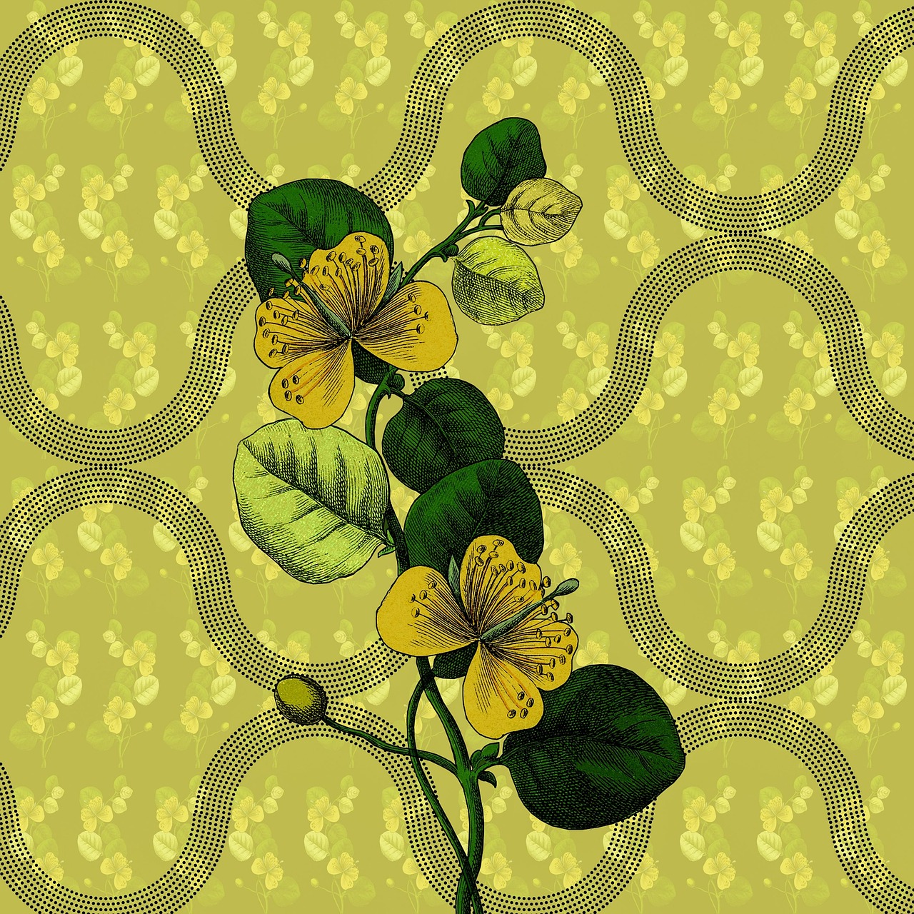 Botanische wandprint van varens op witte muur.